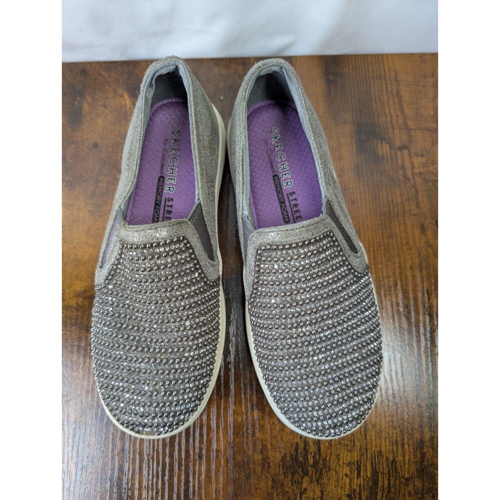Skechers Street Double Up Shiny Dancer Girls Size 12.5 Silver Embellished